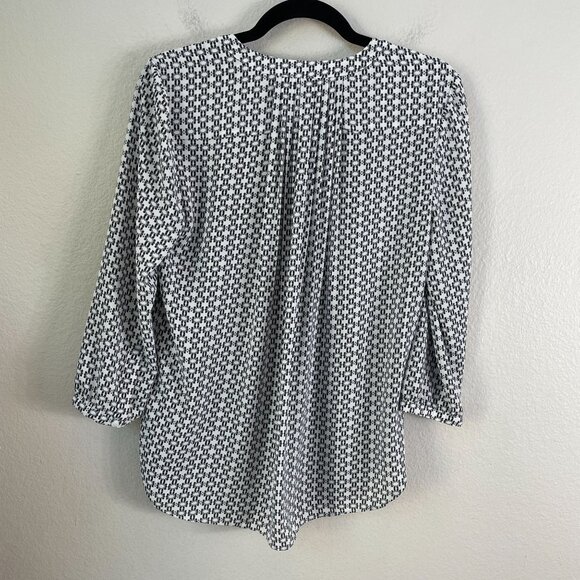NYDJ Womens Small Printed Blouse 3/4 Sleeve Shirt Pleated Back Top - Picture 8 of 9